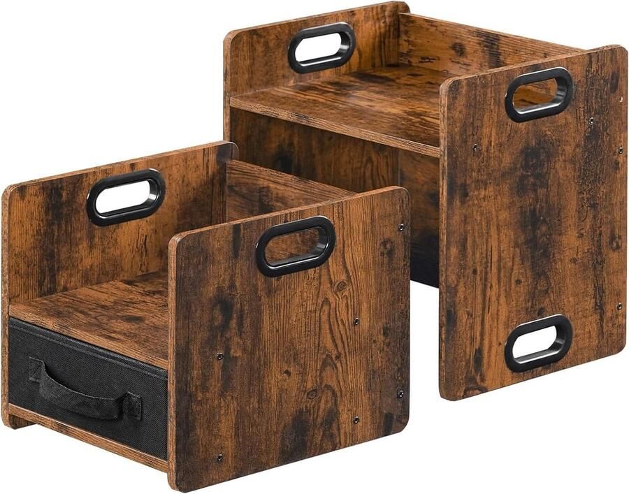 Tafel en stoel set voor kinderen kindertafel met stoelen en krukken met laden vintage bruin EFG38JD01