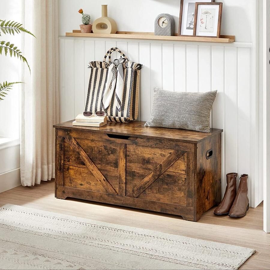 Rootz Living Rootz Vintage bruine schoenenbank Ingangsbank Spaanplaatmateriaal 100kg Max. laadvermogen 100cm x 40cm x 46cm