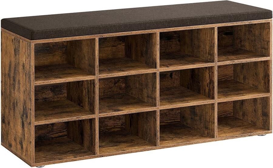 Rootz Living Rootz Vintage bruine schoenenbank met opbergruimte Poef Ingangsbank Spaanplaat Schuim Imitatielinnen hoes 30 3 cm x 104 cm x 48 cm Max. Statisch draagvermogen 136 kg
