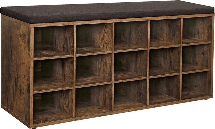 Rootz Living Rootz Vintage Bruine Schoenenbank Opbergbank Ingangsbank Spaanplaat Schuim 200 kg Max. laadvermogen 30 cm x 105 cm x 48 cm