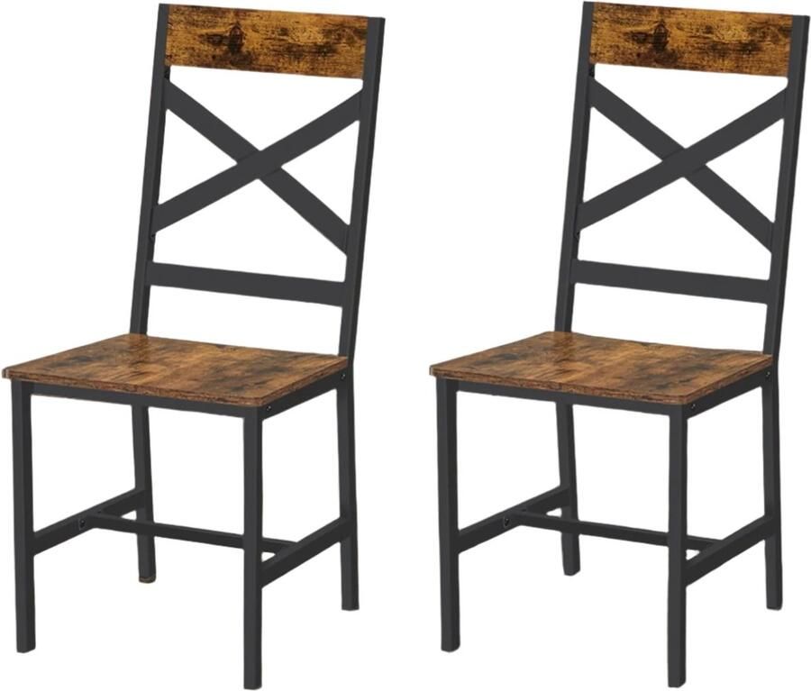 Vintage bruine zwarte eetkamerstoelen set keukenstoelen 2 -delige houten spaanplaat en staal 43 4 cm x 43 cm x 95 5 cm per stuk