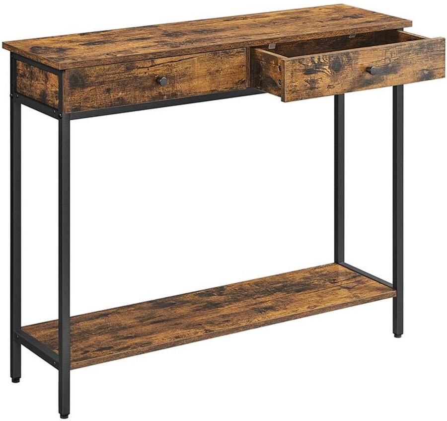 Furnibella Vintage Consoletafel met 2 Lades en Robuust Stalen Frame – Bruin & Zwart