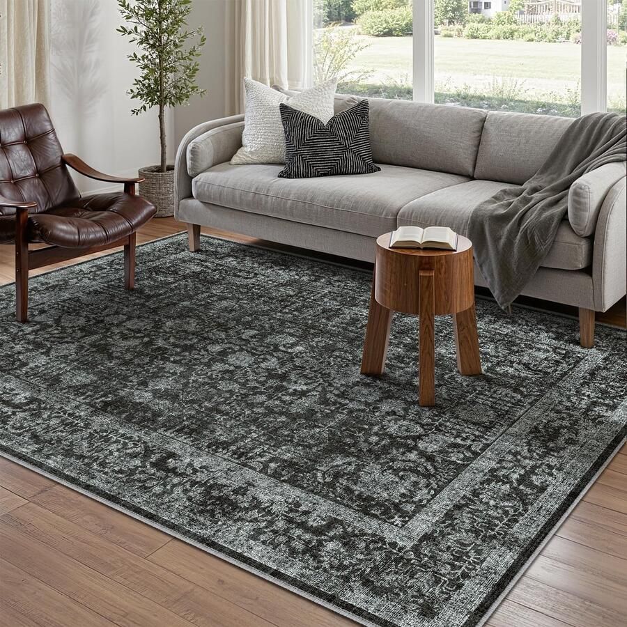 Vintage diepzwart wasbaar tapijt woonkamer 90x150cm Retro tapijten voor woonkamer Zacht antislip groot tapijt Kortpolig slaapkamertapijt woonkamer slaapkamer eetkamer tapijten kantoor