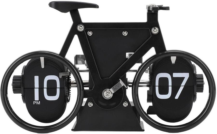 Vintage Flip Desk Clock Bicycle Shape Flip Clock Retro Mechanical Battery Operation Timer Reminder Table Clock for Home Office (Black)