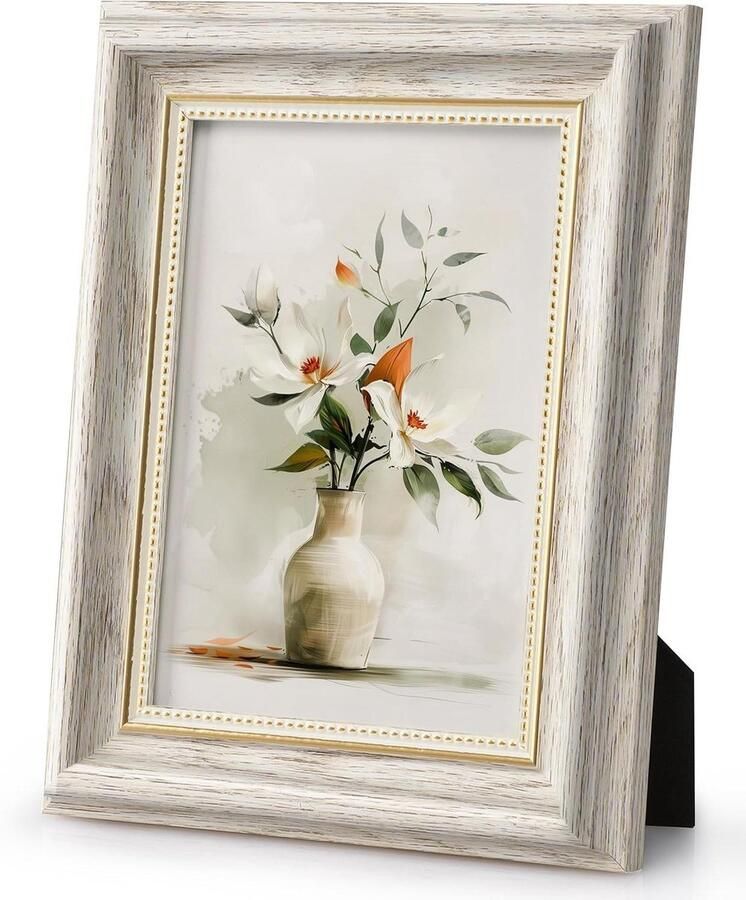 Vintage fotolijst 13 x 18 cm wit goud met passepartout retro antieke shabby stijl tafel of muur familie ouders Moederdag cadeau voor oma en moeder