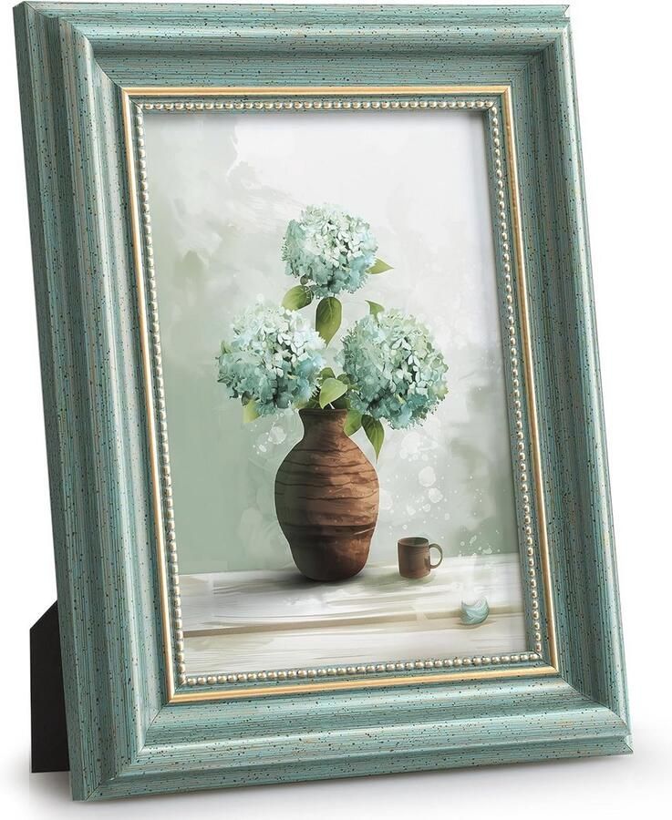 Vintage Fotolijst 30 x 20 cm Blauw Gouden Fotolijsten voor Wand en Tafel Perfect voor Weding Verjaardag en Gezellige Momenten