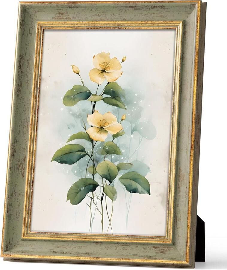 Vintage fotolijsten A4 Antieke Elagent Groen Gouden Fotolijst 21x297 cm Muurframe met Mount Home Desk Decor Display Geschenken voor Moeder Oma Vrouwen Famliy Vrienden