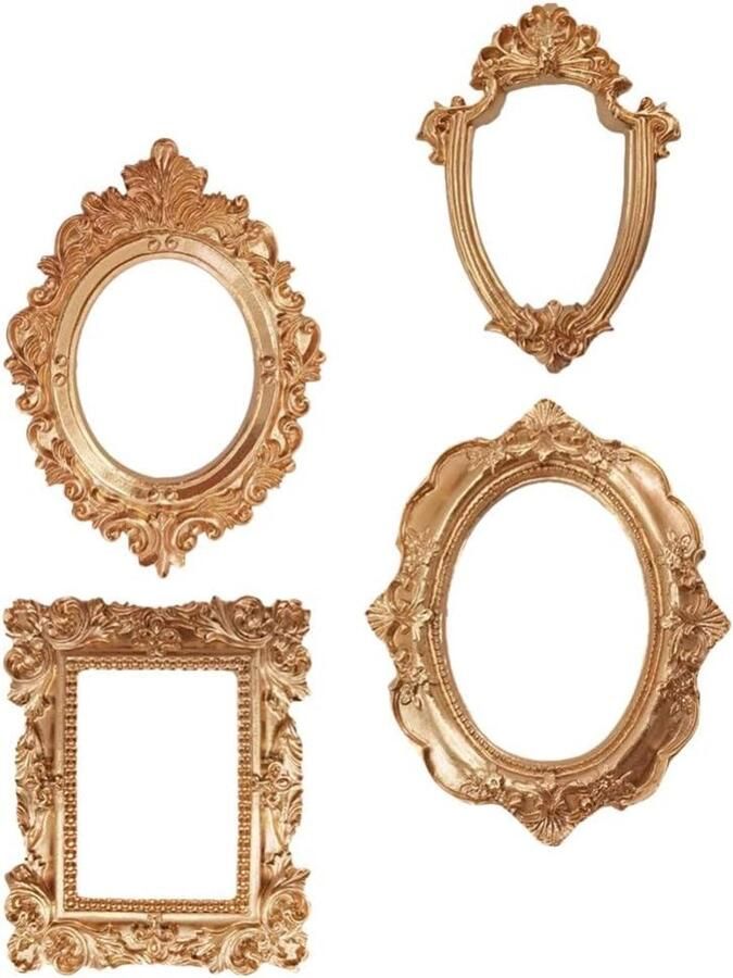 Vintage fotolijsten set van 4 Antieke fotolijstjes voor tafel en muurdecoratie Gouden tint Stijlvolle woningdecoratie met een vleugje nostalgie