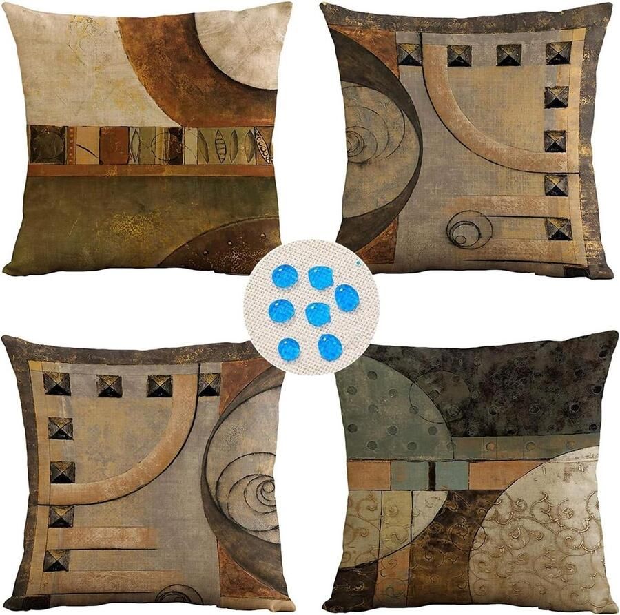 Vintage Geometrische Decoratieve Sierkussenslopen 4 Stuks Kussenslopen 45 x 45 CM Woonkamer Bank en Bed Bruin