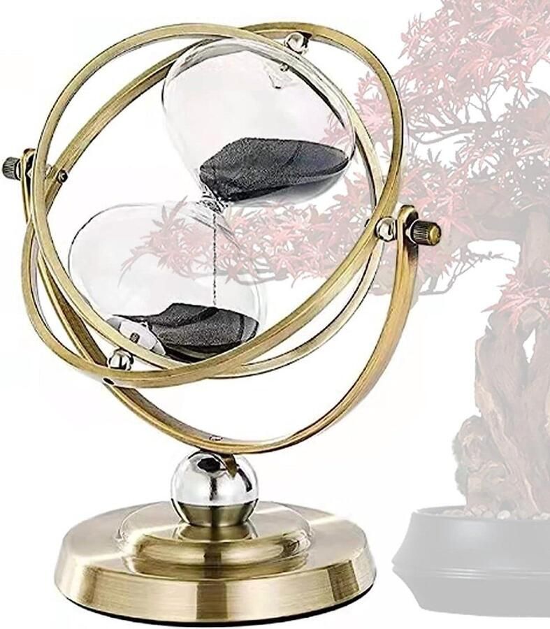 Vintage glazen zandloper 60 minuten messing 720 graden draaibaar transparant kristal kantoordecoratie geschenken