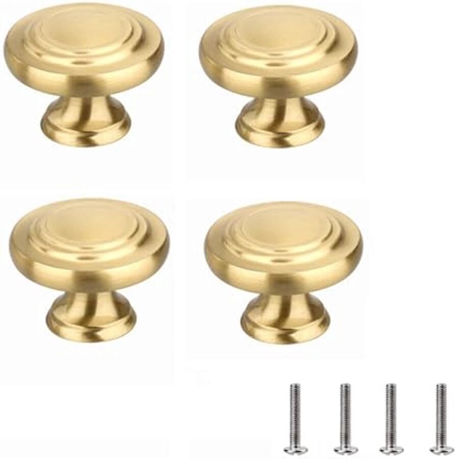 Vintage gouden meubelknoppen 4 stuks ronde kastgrepen voor kasten en laden