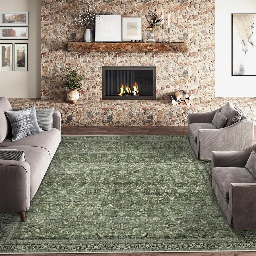 Vintage Groen Groot Tapijt Woonkamer 300x400cm Retro Tapijten voor Woonkamer Zacht Antislip Wasbaar Tapijt Laagpolig Slaapkamer Tapijt Woonkamer Slaapkamer Eetkamer Tapijten Kantoor