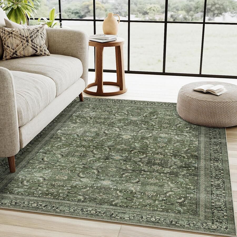 Vintage groen wasbaar tapijt woonkamer 120x170cm Retro tapijten voor woonkamer Zacht antislip groot tapijt kortpolig slaapkamertapijt woonkamer slaapkamer eetkamer tapijten kantoor