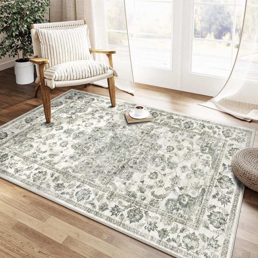 Vintage groen wasbaar tapijt woonkamer 120x170cm Retro tapijten voor woonkamer Zacht antislip groot tapijt kortpolig slaapkamertapijt woonkamer slaapkamer eetkamer tapijten kantoor