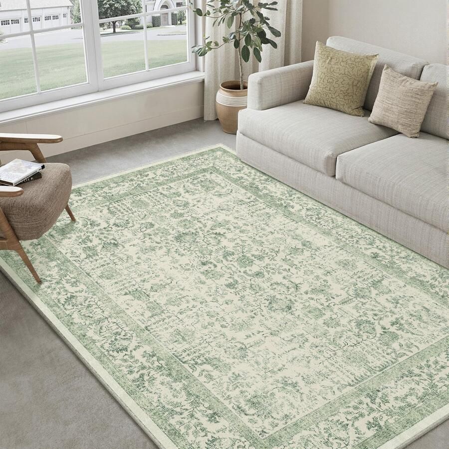Vintage groen wasbaar tapijt woonkamer 150x210cm Retro tapijten voor woonkamer Zacht antislip groot tapijt kortpolig slaapkamertapijt woonkamer slaapkamer eetkamer tapijten kantoor