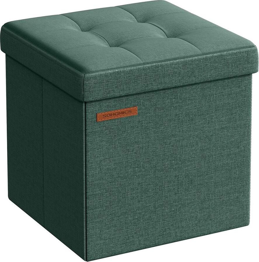 Rootz Living Rootz Vintage Groene Zitkist Opbergpoef Voetensteun MDF Imitatielinnen 25D Schuim 30cm x 30cm x 30cm 1 6kg 130kg Capaciteit