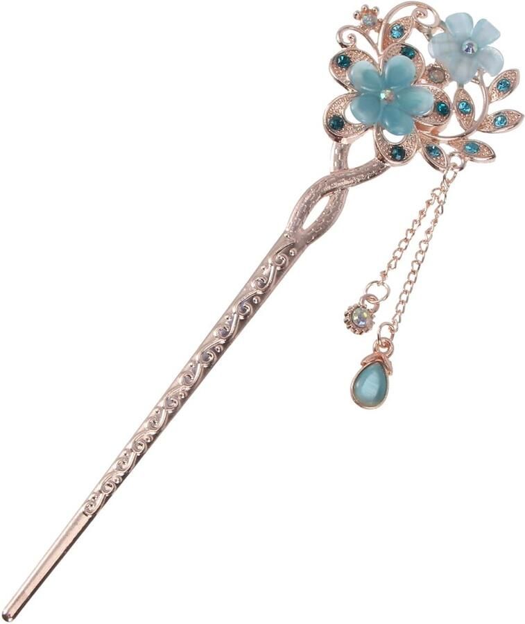 Vintage Hairpin with Opal Flower Asian Hairpin Decorative Hair Clip Chinese Hairpin Classic Hair Accessories for Elegant Hairstyles