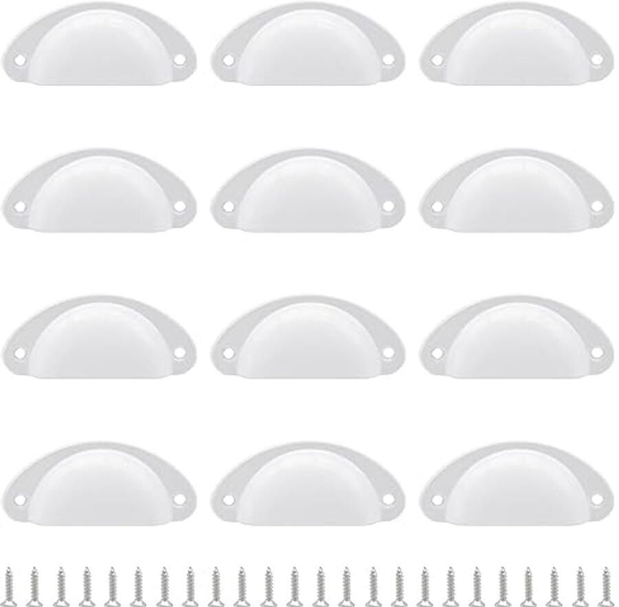 Vintage Halfronde Schelpgrepen 12 Stuks Metalen Handgrepen voor Laden en Kasten 81 mm