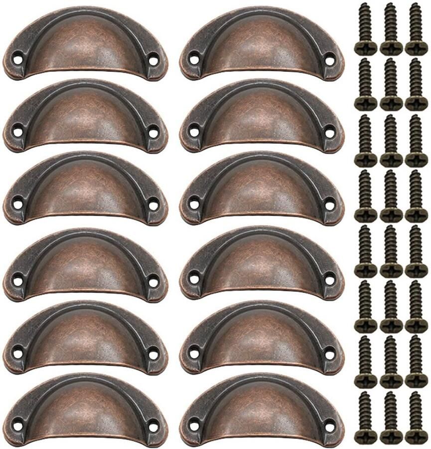 Vintage halve maan trekgrepen antiek brons 12 stuks