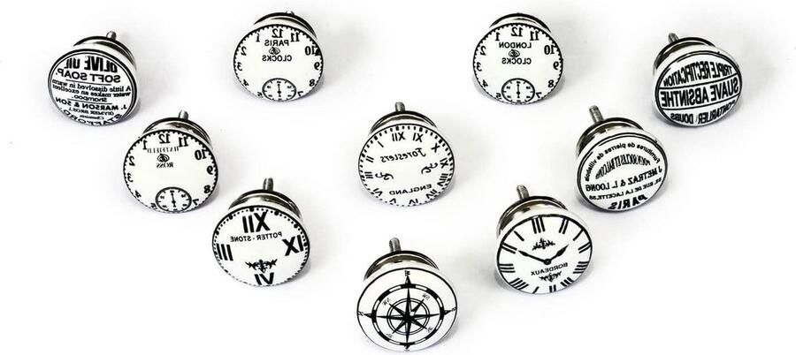Vintage handgeschilderde keramische klokontwerp knoppen Set van 10 Kasten Laden Dressoirs 40 mm