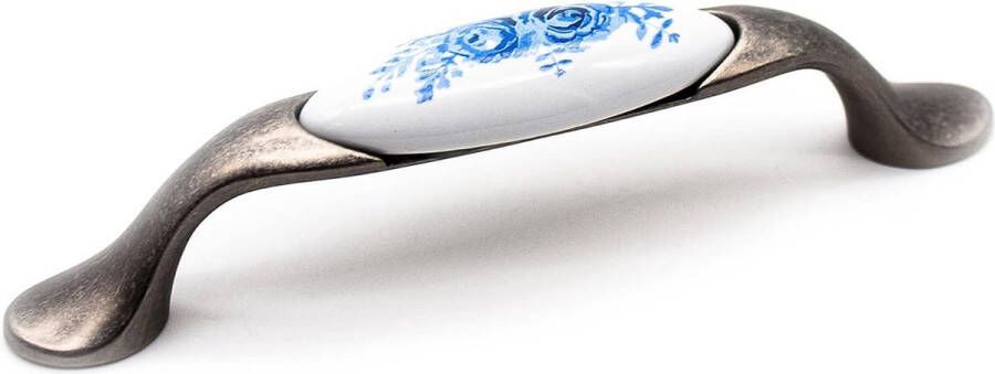 Vintage handgrepen 4 antieke schutters roze blauw motief 125 * 33 * 19mm Zink-Aluminium en Porselein Handvat voor keukenhandgrepen kasthandgrepen ladehandvatten