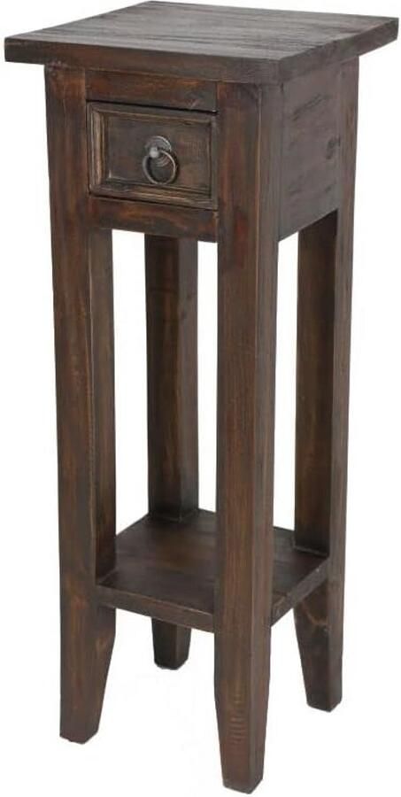 Vintage Houten Bijzettafel met Lade 67 x 25 cm Bruin Shabby Chic Design