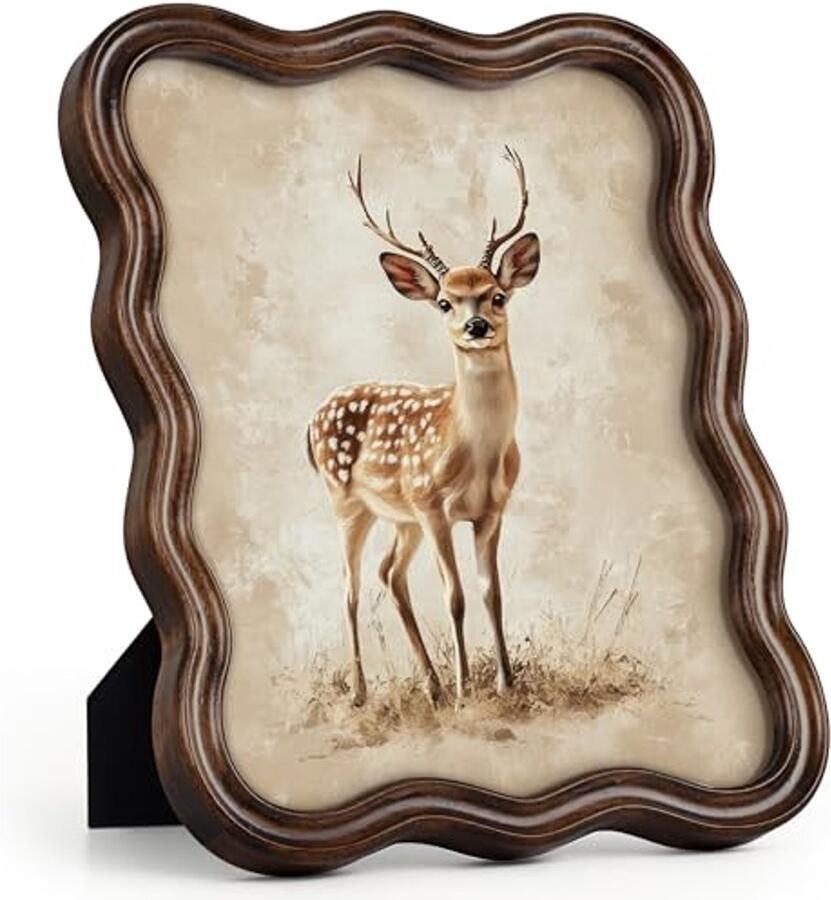 Vintage Houten Fotolijst 20 x 25 cm met Unieke Golf voor Wand en Tafel Decoratie