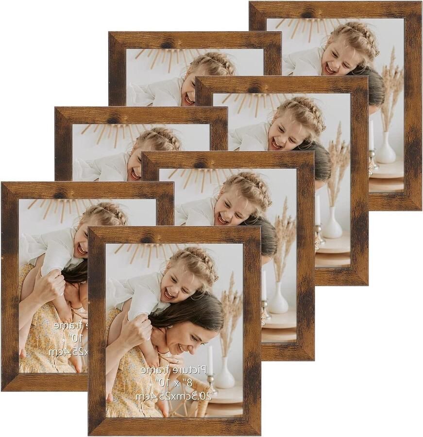 Vintage houten fotolijsten set van 7 tafel- en wanddecoratie met 8x10 en 10x8 formaten