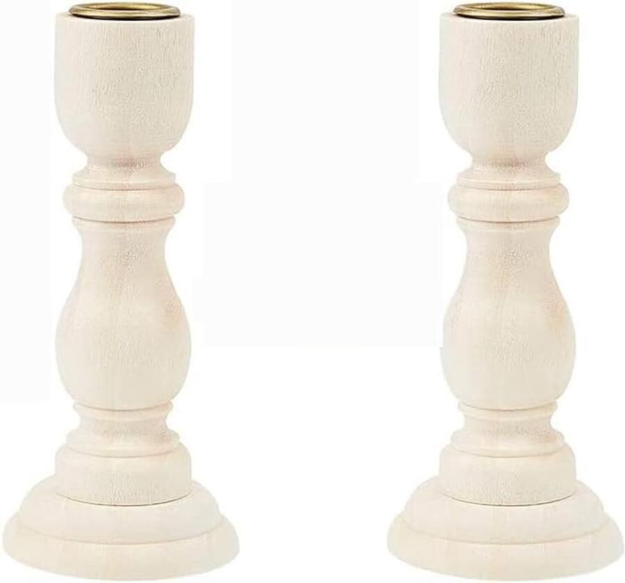 Vintage Houten Kandelaar Houder voor Eettafel Antiek Design in Natuurlijke Houtstijl