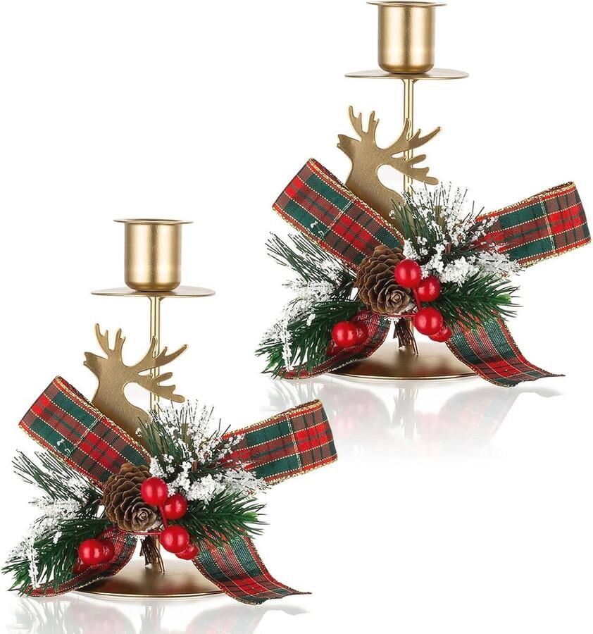 Vintage Kandelaar Kerstdecoratie Set van 2 Goud Diner Tafel Middenstuk Ornamenten