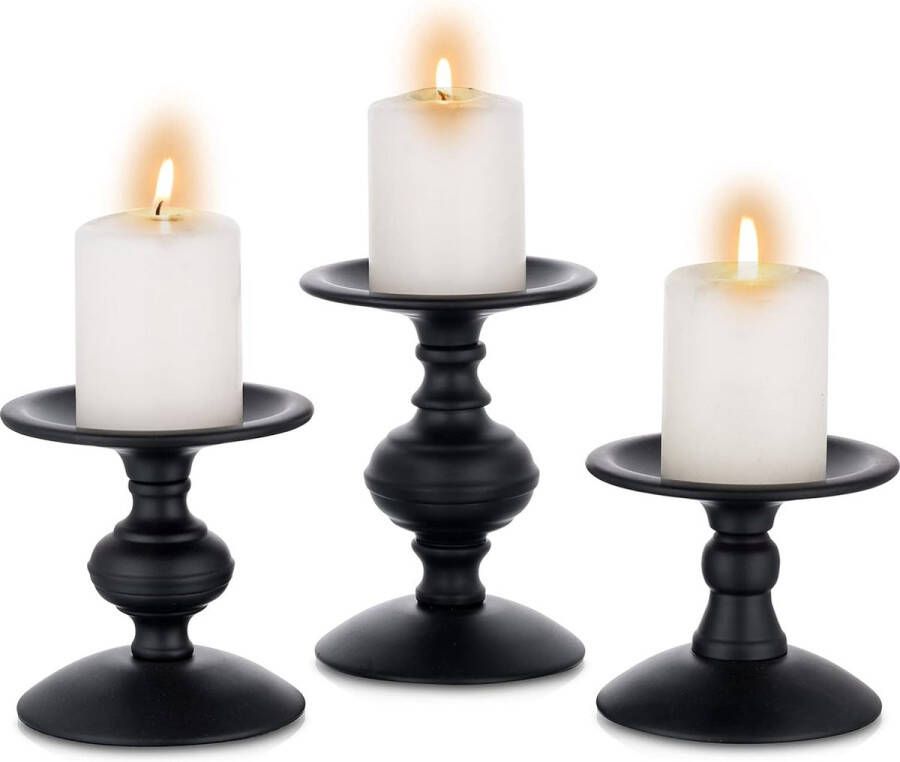 Vintage kandelaars set van 3 zwart metaal voor stompkaarsen retro mat kaarsenhouder kaarsenstandaard kandelaar hartstuk Kerstmis tafel ornamenten voor koffie mantel open haard