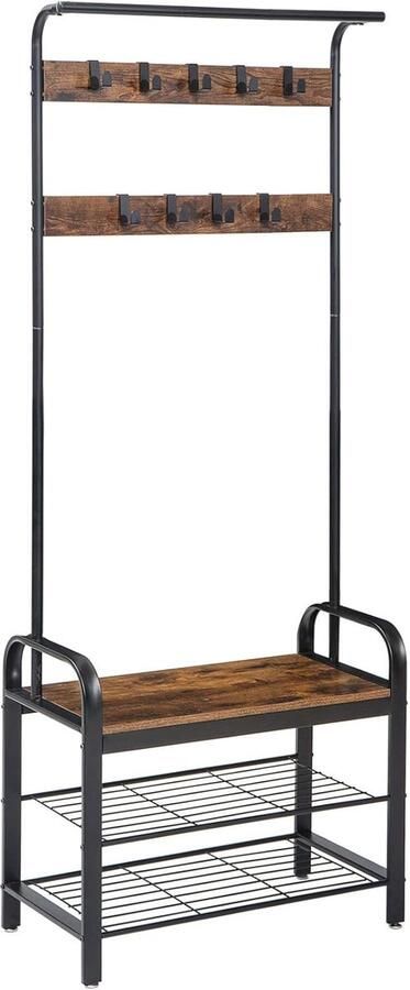 Vintage Kapstok met Schoenenrek 3-in-1 Garderobe Organizer voor Hal Woonkamer of Slaapkamer 72 5 x 35 x 185 cm
