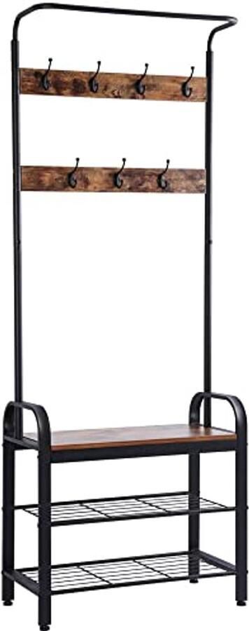 Vintage kapstok schoenenbank 3-in-1 ontwerp voor hal met metalen frame