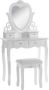 Vintage Kaptafel met Kruk & Spiegel Make Up Tafel Toilettafel Bureau Comfortabel stevig en veel opslagruimte Wit - Thumbnail 2