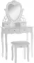 Vintage Kaptafel met Kruk & Spiegel Make Up Tafel Toilettafel Bureau Comfortabel stevig en veel opslagruimte Wit - Thumbnail 1