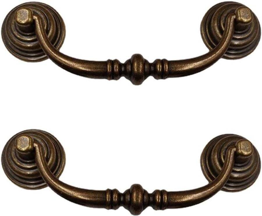 Vintage Kast Handvat in Messing met Swing Ringen Set van 2 Antieke Kast Knoppen Universele Koperen Handgrepen 140mm