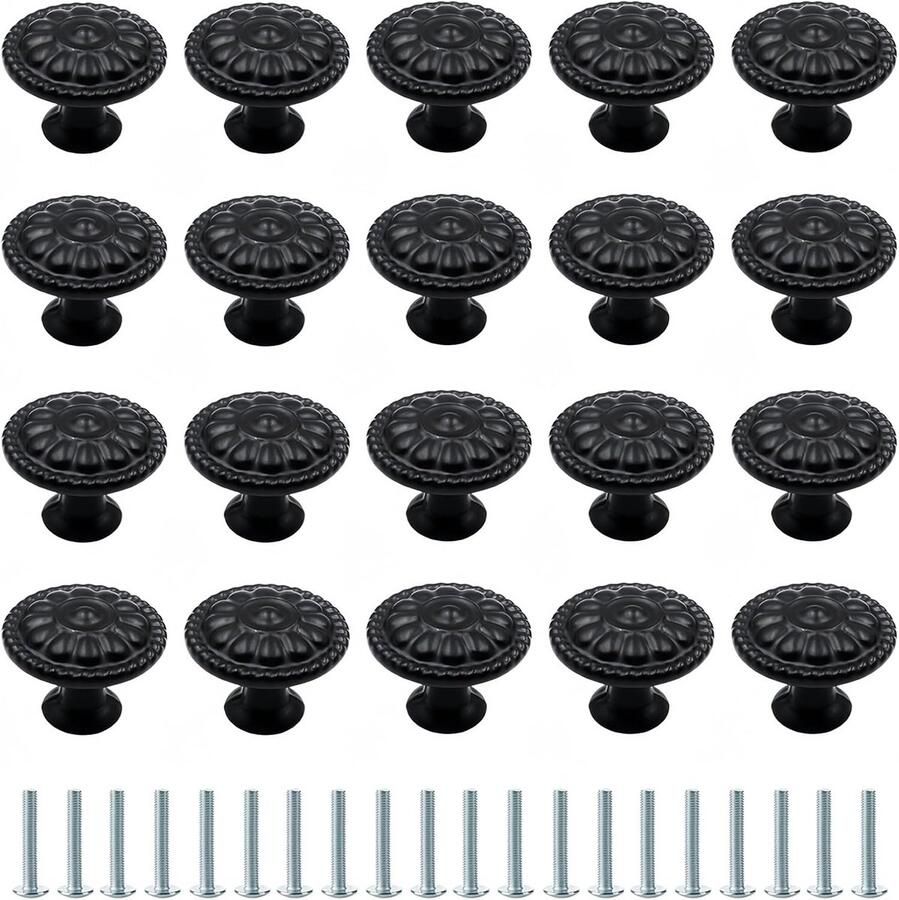 Vintage Kastdeurknoppen 20 Stuks Zwart 30 mm