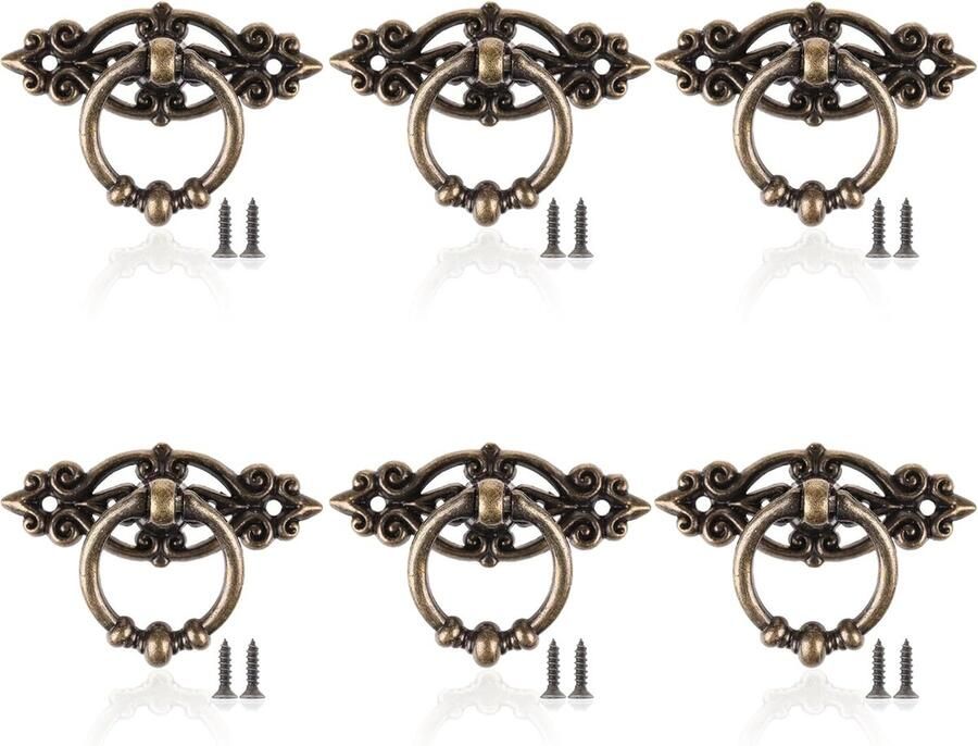 Vintage kastdeurknoppen 6 stuks retro uitstraling