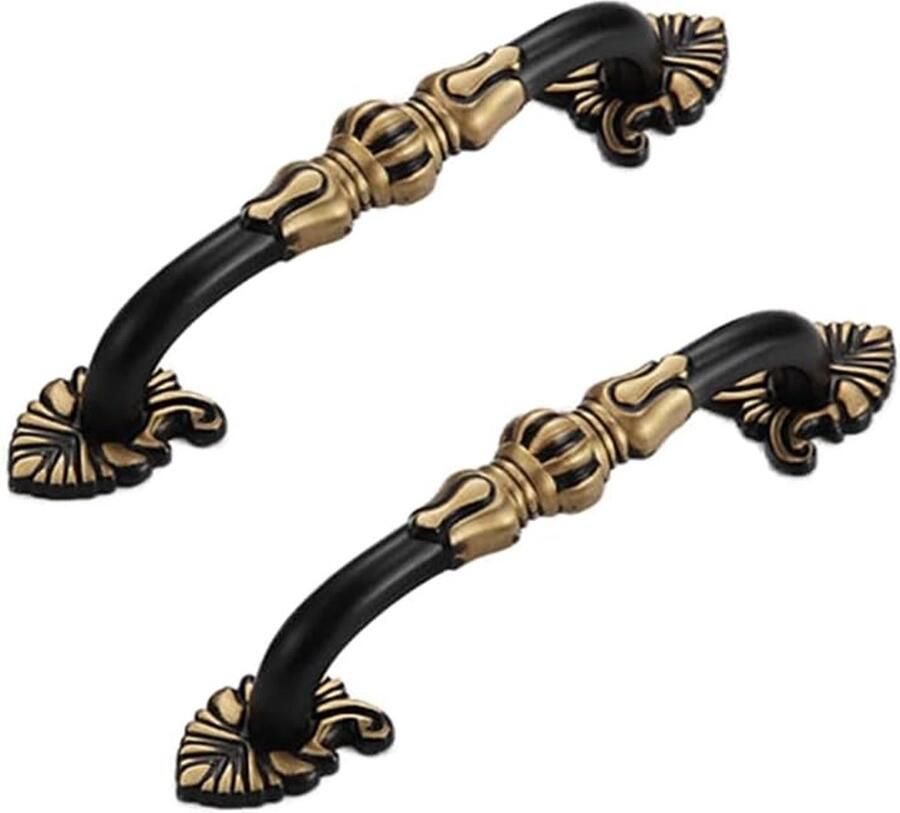 Vintage Kastgrepen Antiek bloemenpatroon 2 stuks Zwart goud Metaal 96 mm