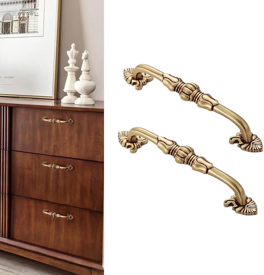 Vintage Kastgrepen met Bloemenpatroon Antiek Goud 128 mm Messing