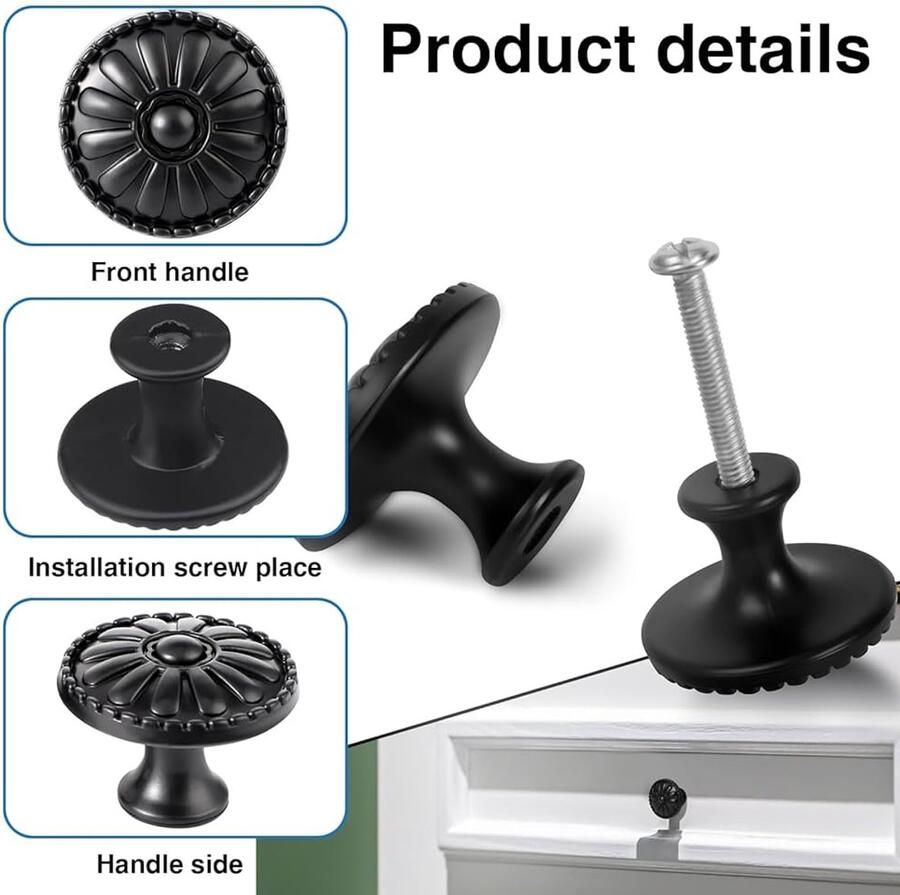 Vintage kastknoppen 12 stuks zwart 30 mm