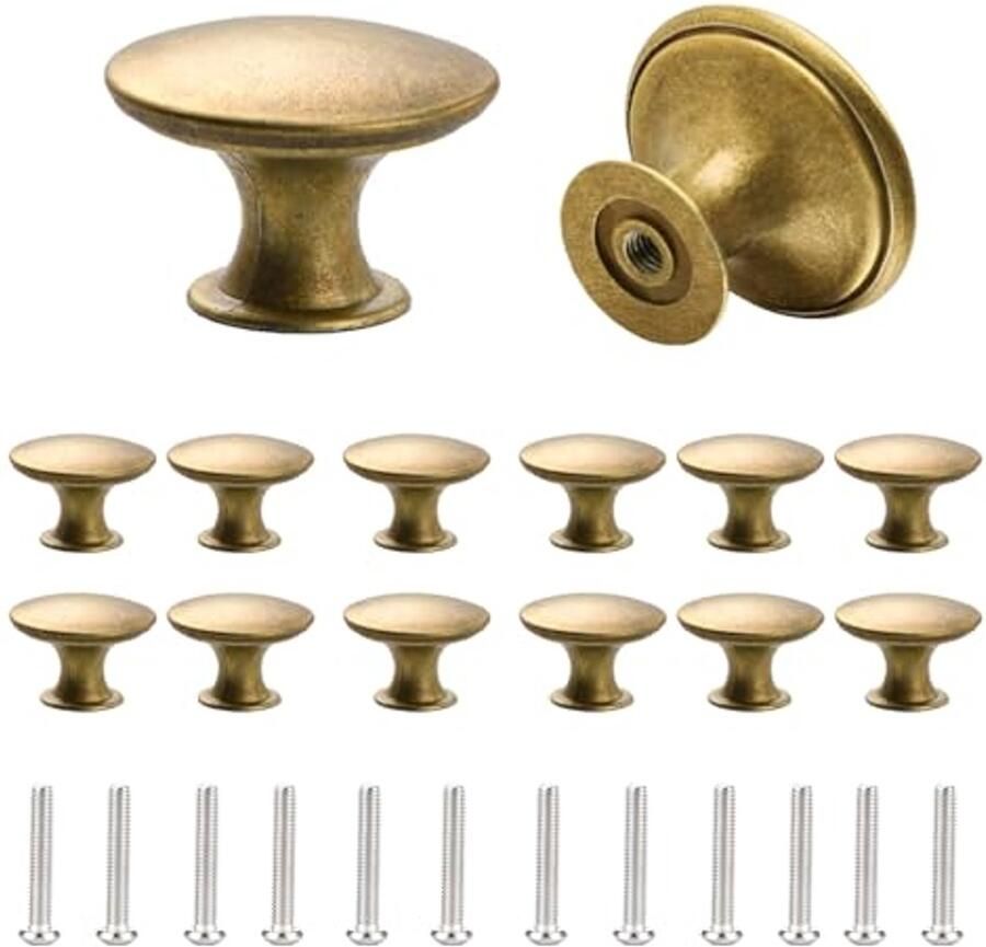 Vintage kastknoppen 30 mm 12 stuks antieke messing deurknoppen met schroeven voor kast en lade