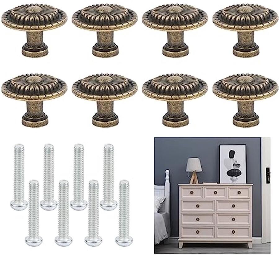 Vintage Kastknoppen 8 Stuks Bronzen Meubelknoppen voor Keukenkasten en Meubels