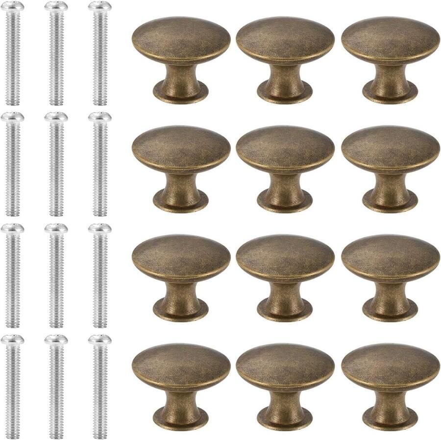 Vintage kastknoppen antiek messing 30 mm 12 stuks