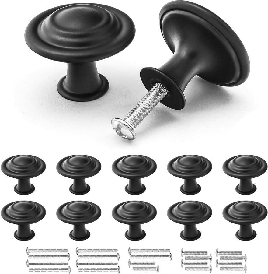 Vintage kastknoppen zwart ladeknoppen voor meubels 10 stuks 30 mm