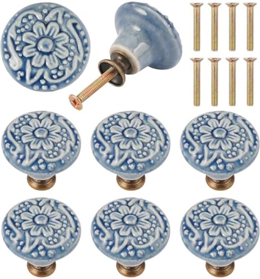 Vintage keramische deurknoppen set van 8 35 mm handgrepen voor meubels laden en kasten