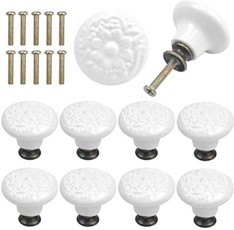 Vintage keramische deurladen 34 mm 10 stuks meubelknoppen voor kast en keuken