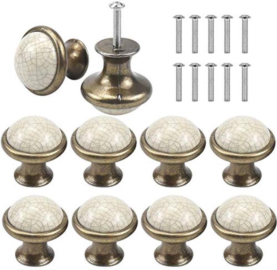 Vintage Keramische Ronde Lade Knoppen 10 Stuks Shabby Chic Keukenkast Handgrepen
