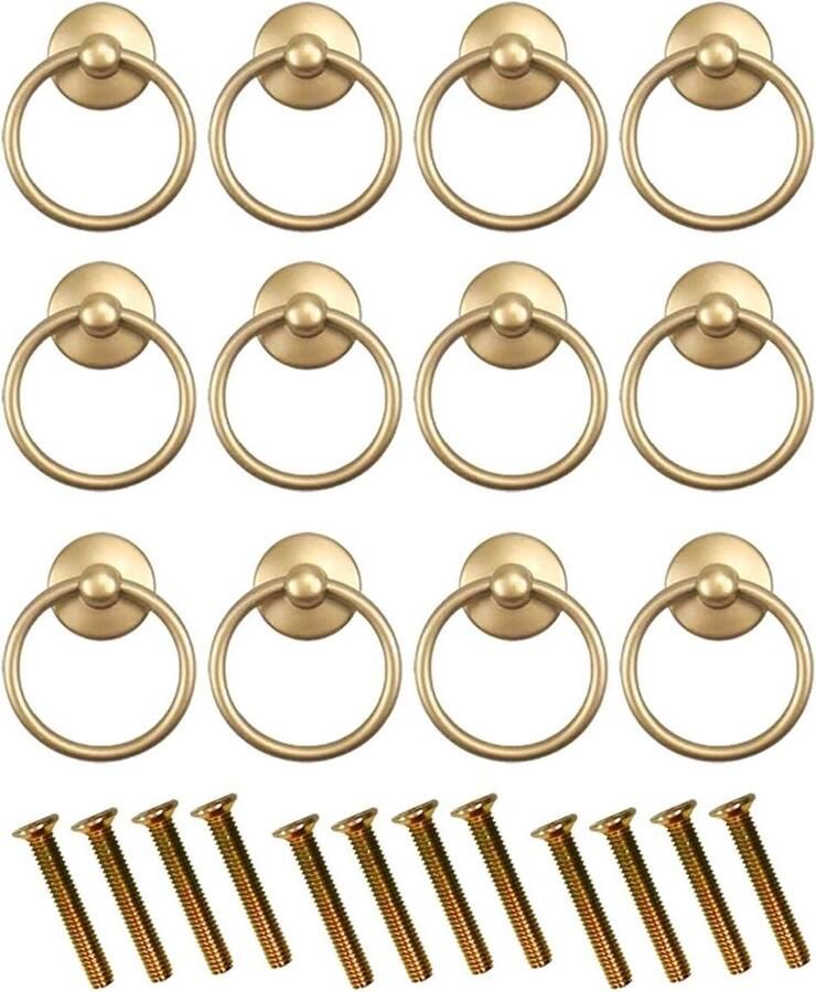 Vintage Keukenkast Knoppen Trekken Handvat Goud Trek Knop Retro Lade Deur Kast Dressoir Ring Trekgreep Set van 12