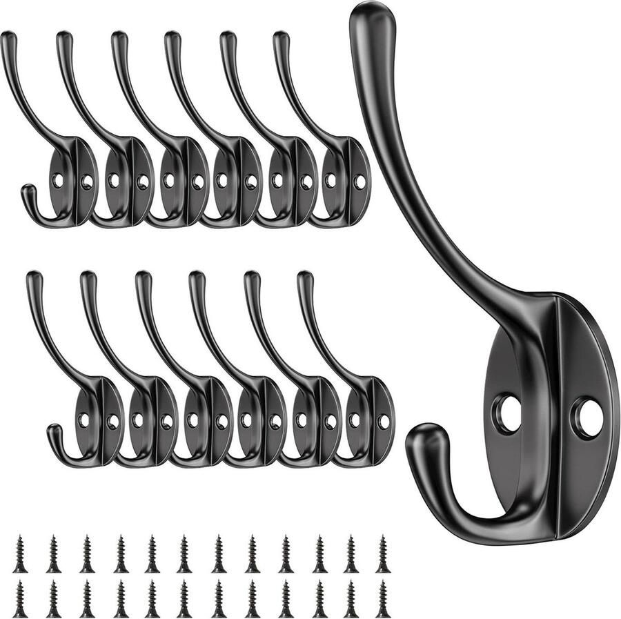 Kapstok vintage kledinghaken garderobehaken dubbele hoedenhaken zwart 12 stuks